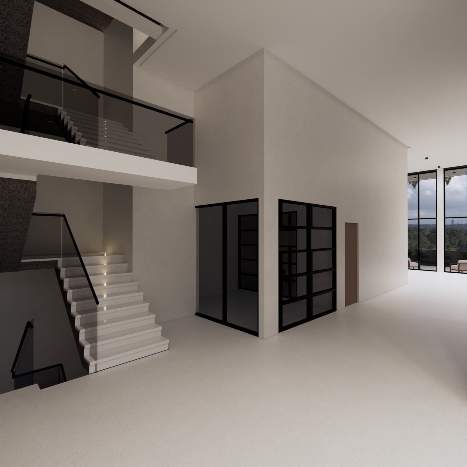 Render de Casa 33 · Lagunas 2 — doble altura, escalera y elevador