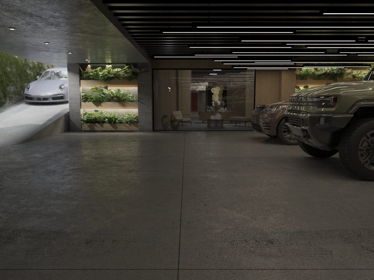 Render de Casa 33 · Lagunas 2 — estacionamiento subterráneo