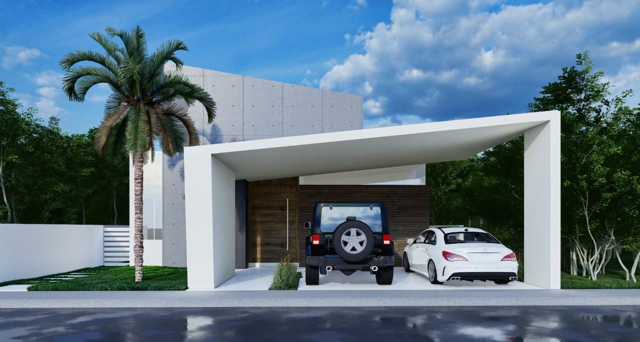 Render de Casa Mayakoba — acceso y cochera